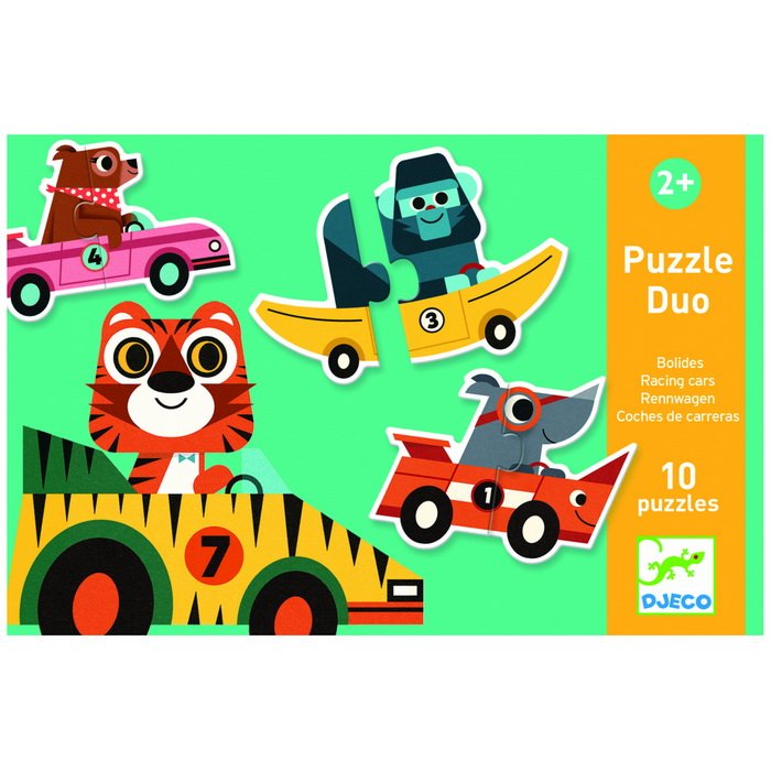 Djeco Puzzle duo Pretekárske autá, 10v1