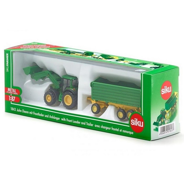 SIKU 1843 Traktor John Deere s predným nakladačom a prívesom, 22 cm