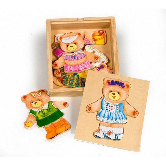 Bigjigs Toys Drevené obliekacie puzzle v krabičke - Pani Medvedica