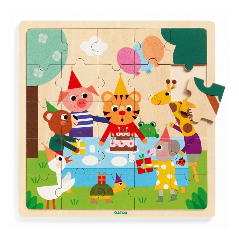 Djeco Drevené puzzle Happy - Oslava, 25 dielikov