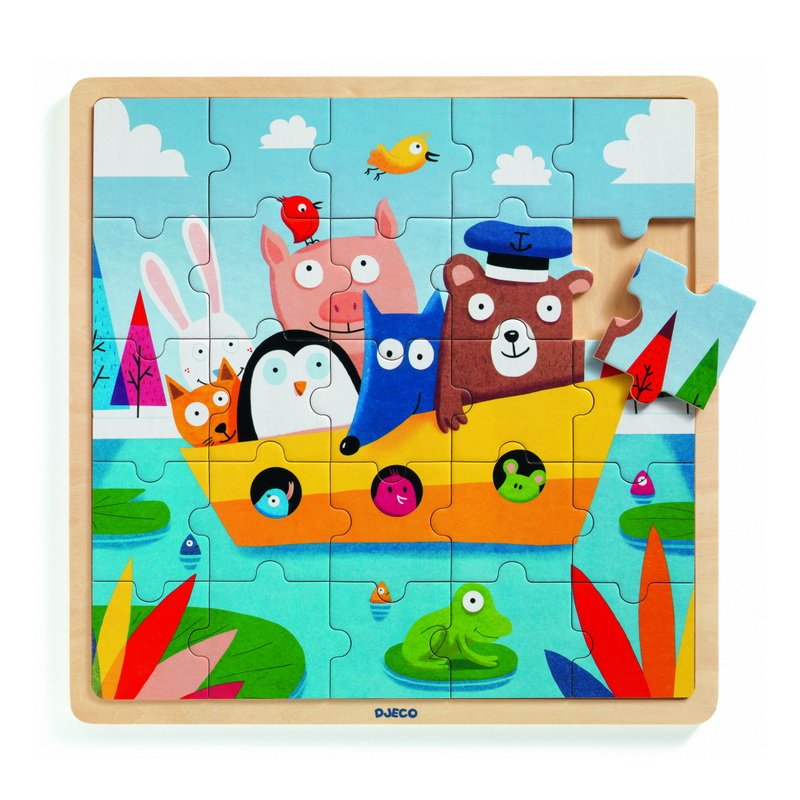 Djeco Drevené puzzle V loďke, 25 dielikov