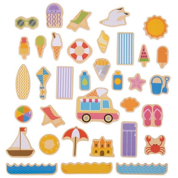 Bigjigs Toys Drevené magnetky Prázdniny pri mori, 35 dielikov