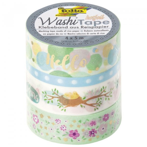 Folia Washi Tape - dekoračná lepiaca páska - Jar , 4 ks