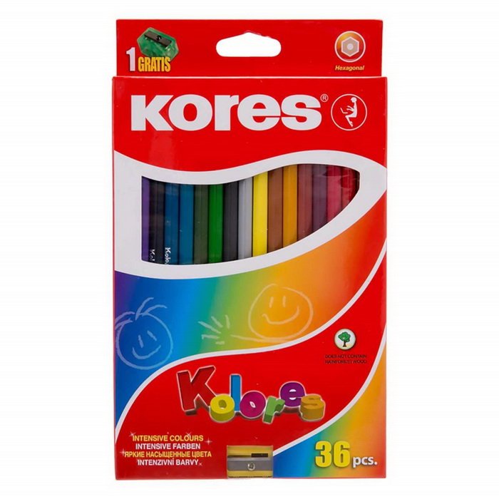 Kores Pastelky šesťhranné Hexagonal + strúhadlo, 36 ks