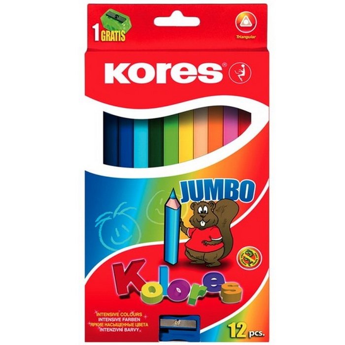 Kores Pastelky trojhranné Jumbo + strúhadlo, 12 ks