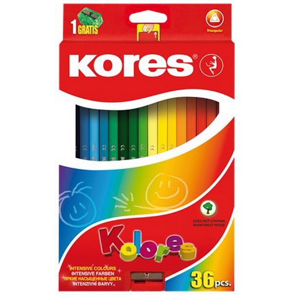 Kores Pastelky trojhranné Triangular + strúhadlo, 36 ks