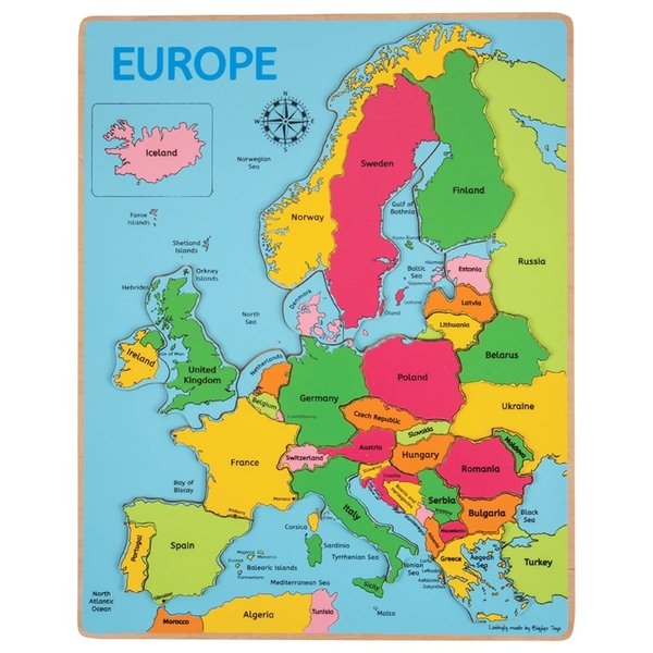 Bigjigs Toys Drevené puzzle Mapa Európy, 25 dielikov