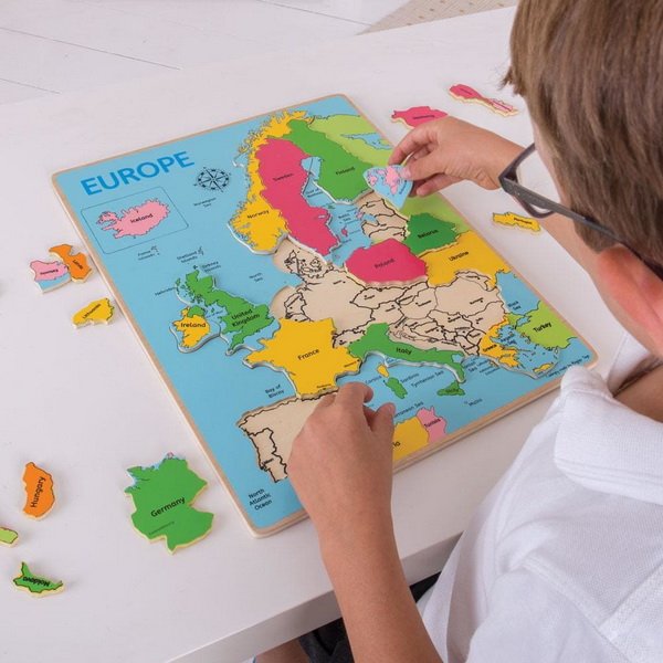 Bigjigs Toys Drevené puzzle Mapa Európy, 25 dielikov