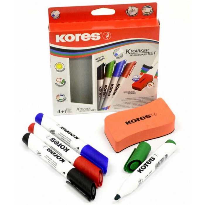 Kores Magnetická stierka a popisovače na biele tabule 3-5 mm, 4 farby