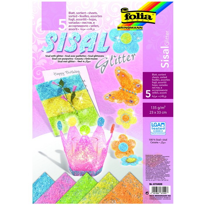 Folia Sisalový papier A4 trblietky pastel, 5 ks