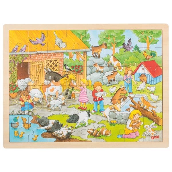 Goki Drevené puzzle Domáca ZOO, 48 dielikov