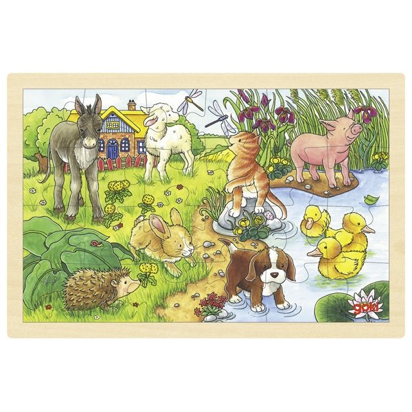 Goki Drevené puzzle Mláďatká, 24 dielikov