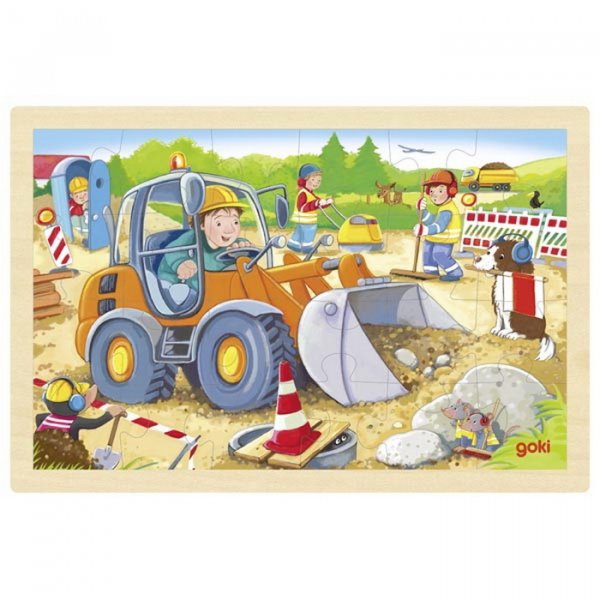 Goki Drevené puzzle Na stavbe, 24 dielikov