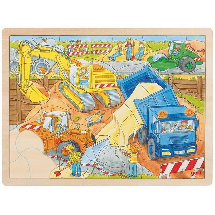 Goki Drevené puzzle Stavenisko, 56 dielikov