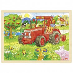 Goki Drevené puzzle Traktor, 96 dielikov