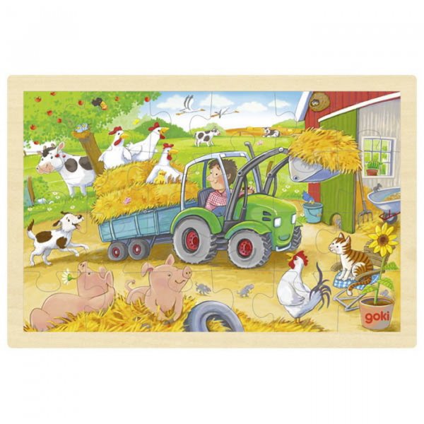 Goki Drevené puzzle Malý traktor, 24 dielikov