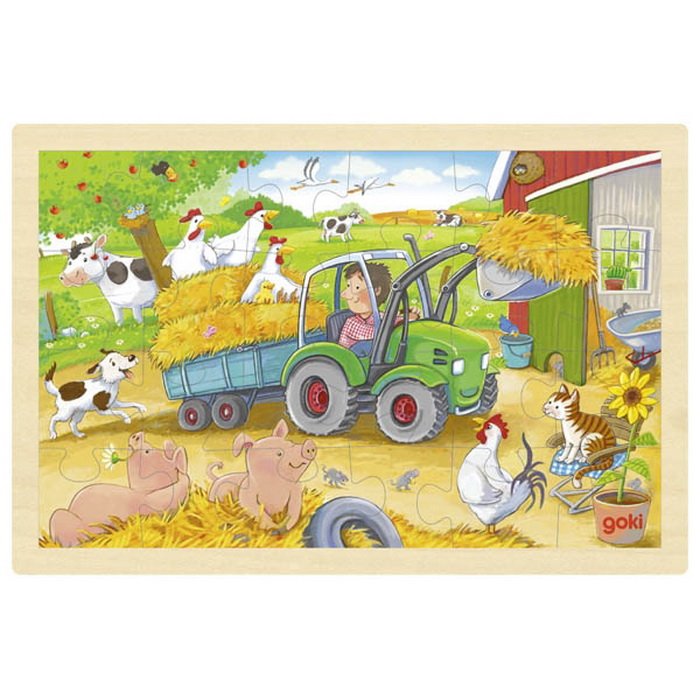 Goki Drevené puzzle Malý traktor, 24 dielikov