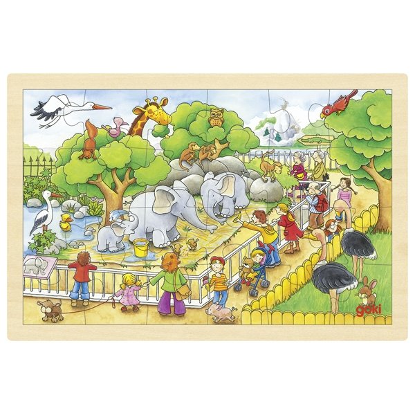 Goki Drevené puzzle Návšteva ZOO, 24 dielikov