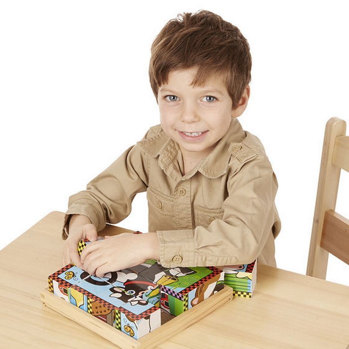 Melissa & Doug - Drevené obrázkové kocky - Farma, 4x4