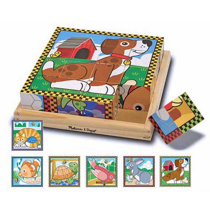 Melissa & Doug - Drevené obrázkové kocky - Miláčikovia, 4x4