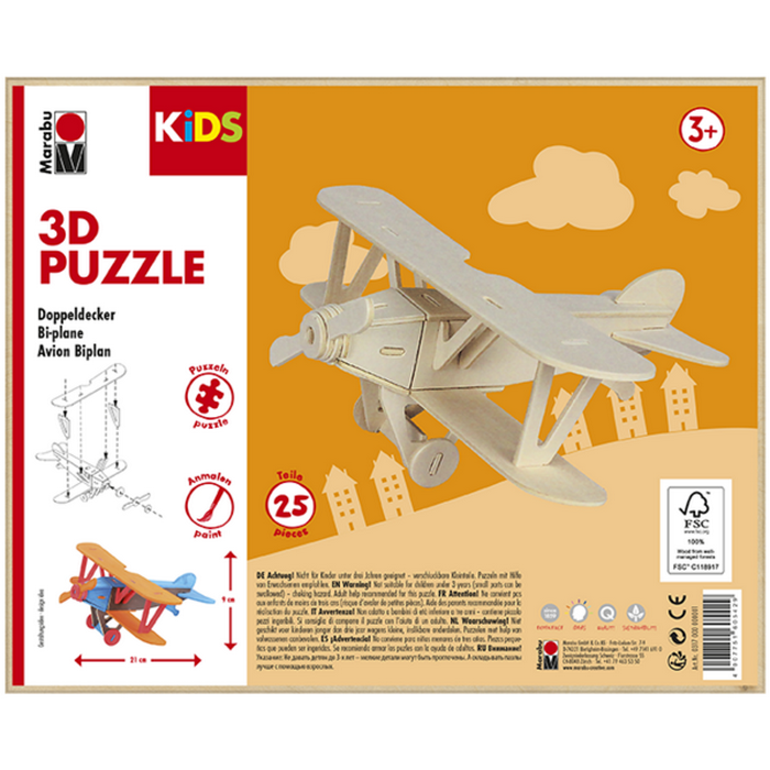 Marabu 3D Puzzle - Dvojplošník, 25 dielov