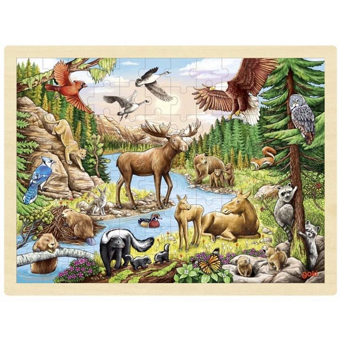 Goki Drevené puzzle Severoamerická divočina, 96 dielikov