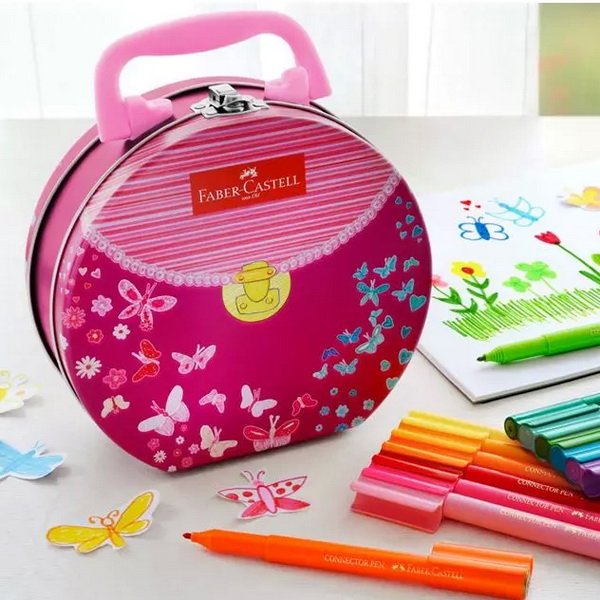 Faber Castell Popisovače s klipom v plechovej kabelke, 33 ks