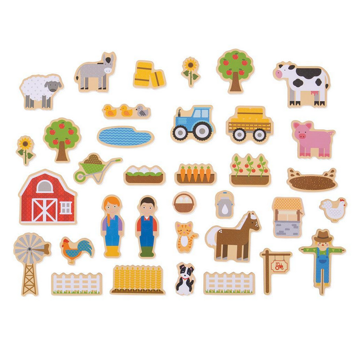 Bigjigs Toys Drevené magnetky Farma, 35 ks