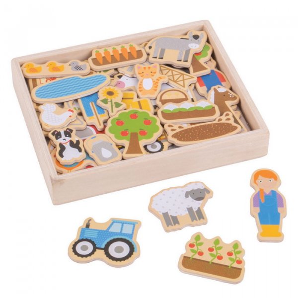 Bigjigs Toys Drevené magnetky Farma, 35 ks