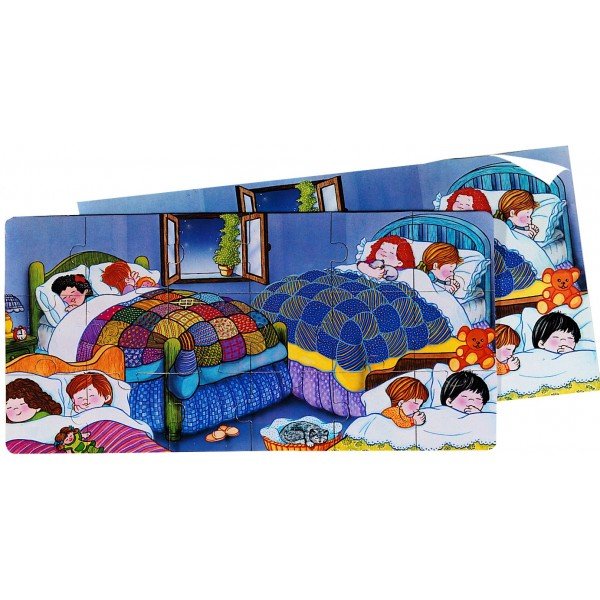 Školské drevené puzzle Dobrú noc, 18 ks