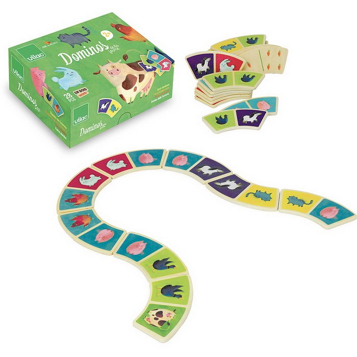 Vilac Drevené domino pre najmenších Farma, 28 ks