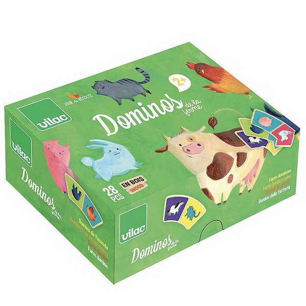 Vilac Drevené domino pre najmenších Farma, 28 ks