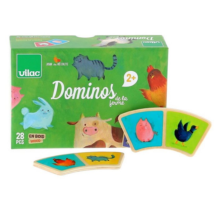 Vilac Drevené domino pre najmenších Farma, 28 ks
