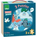 Vilac Drevené puzzle 3v1 Zvieratká, 16 dielikov