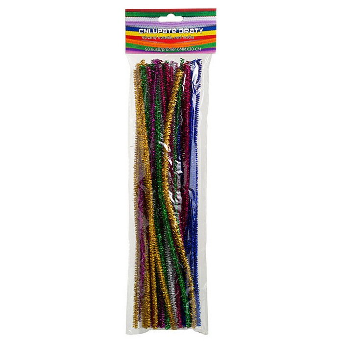 Creatoys Chenille farebné trblietavé 30 cm, 50 ks
