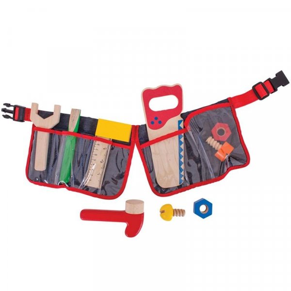 Bigjigs Toys Drevené náradie na opasku, 10 ks