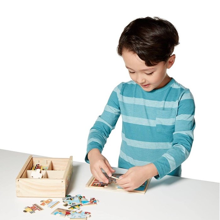 Melissa & Doug Drevené puzzle Dopravné prostriedky, 4v1