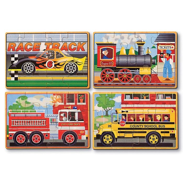 Melissa & Doug Drevené puzzle Dopravné prostriedky, 4v1