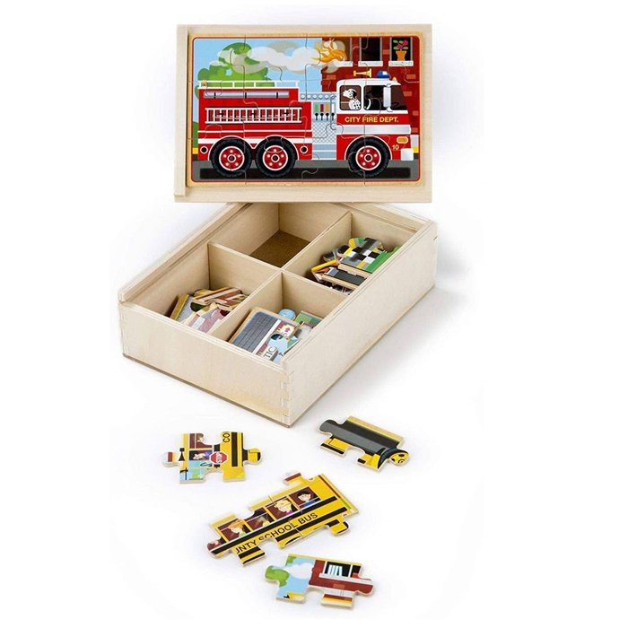 Melissa & Doug Drevené puzzle Dopravné prostriedky, 4v1