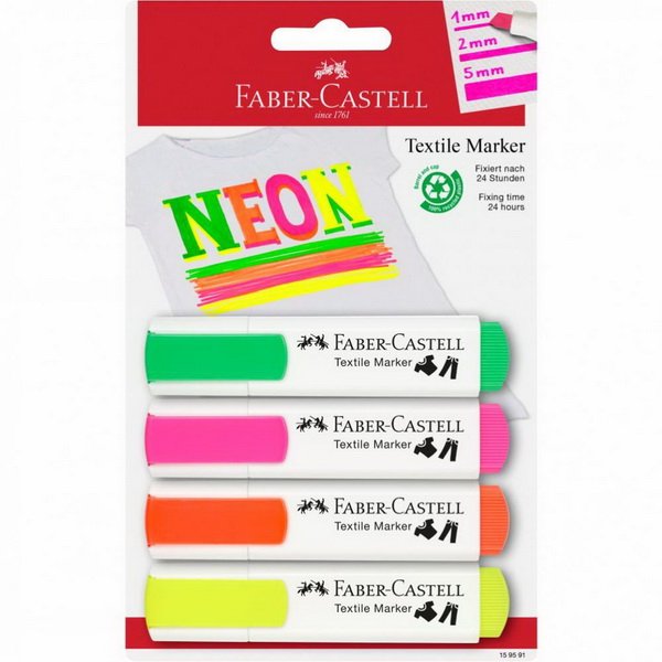 Faber Castell Popisovače na textil NEON, 4 ks