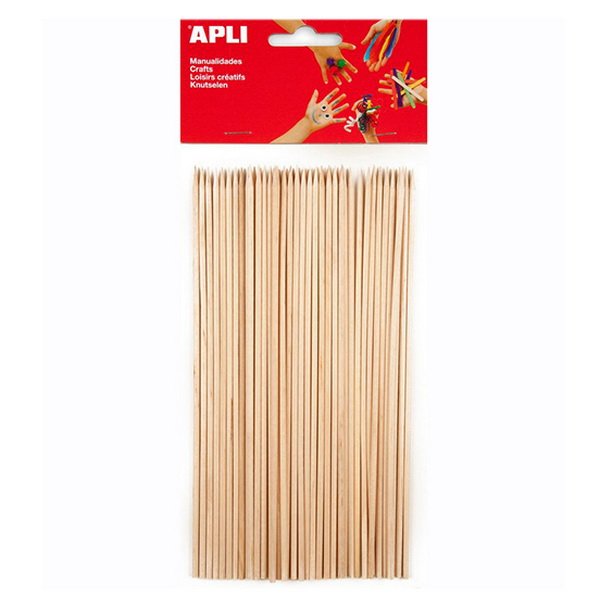 APLI Špajdle drevené s hrotom 20 cm, 50 ks