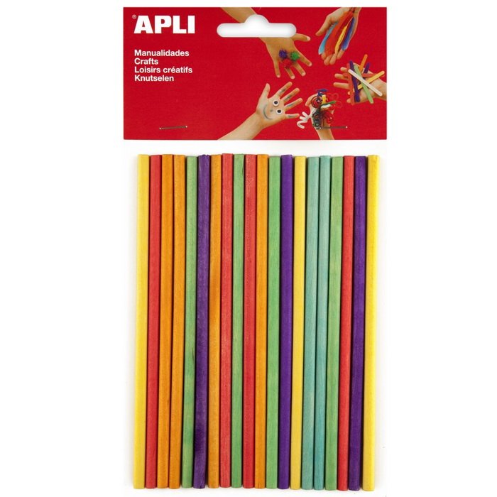 APLI Tyčinky drevené farebné 15 cm, 25 ks