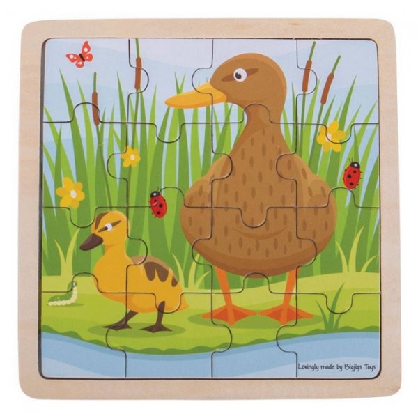 Bigjigs Toys Drevené puzzle Kačka s kačičkou, 16 dielikov