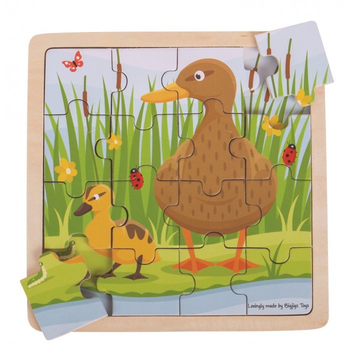 Bigjigs Toys Drevené puzzle Kačka s kačičkou, 16 dielikov