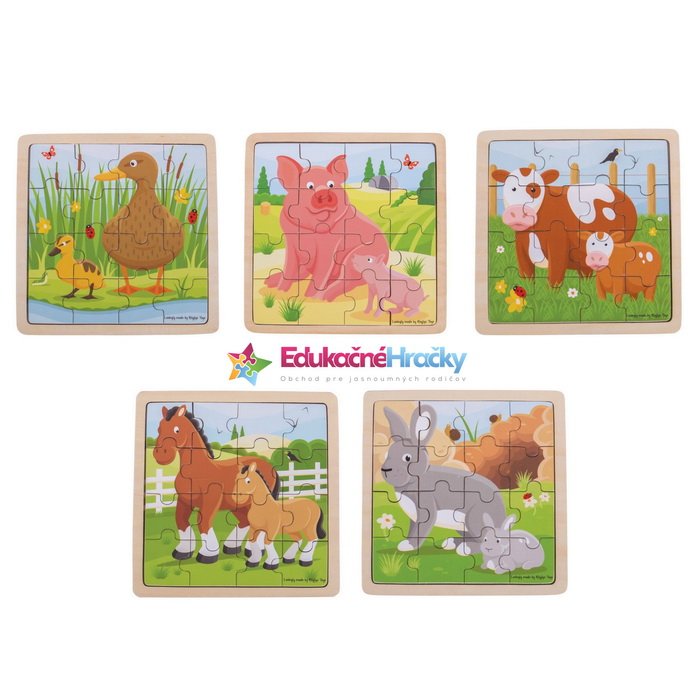 Bigjigs Toys Drevené puzzle Kôň so žriebätkom, 16 dielikov
