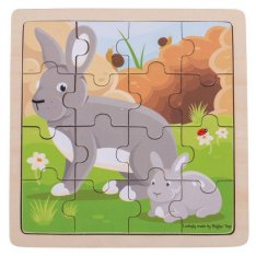 Bigjigs Toys Drevené puzzle Králik so zajačikom, 16 dielikov
