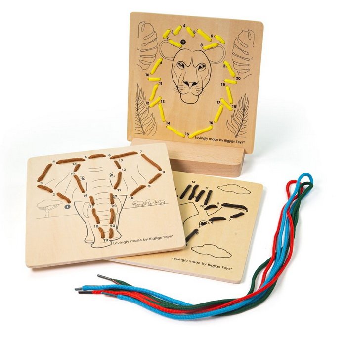 Bigjigs Toys Prevliekanie podľa čísel Divoké zvieratá, 3 ks