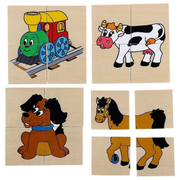 Woody Minipuzzle Mašinka, 4 ks