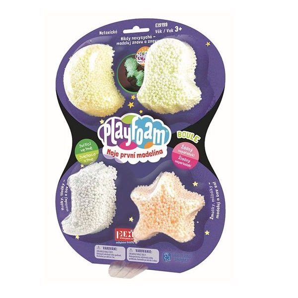 PlayFoam penová modelína svietiaca v tme, 4 farby