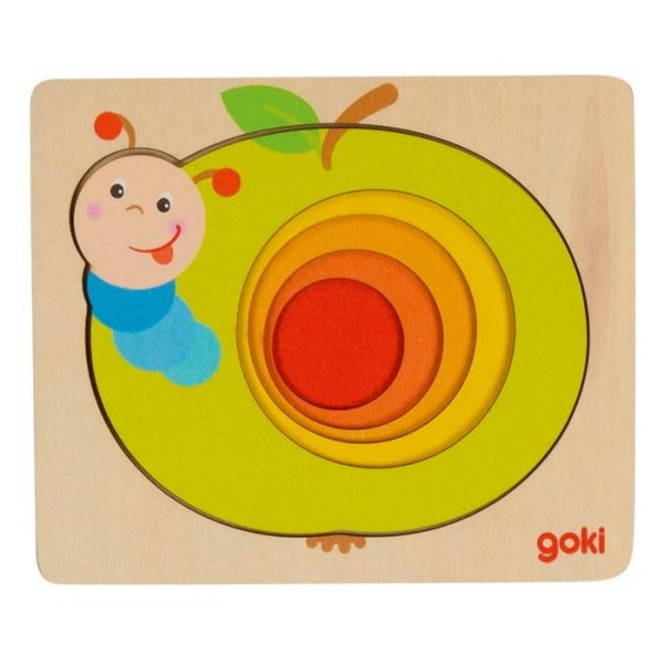 Goki Viacvrstvové puzzle Húsenica v jablku, 5 dielikov